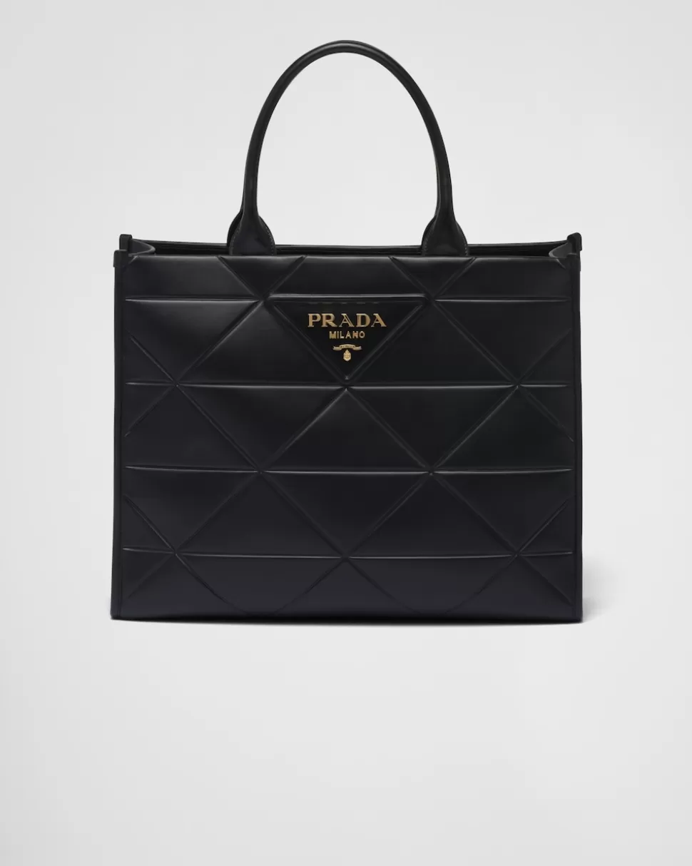 Discount Prada Große Symbole Tasche Aus Leder Mit Ziersteppung Schwarz