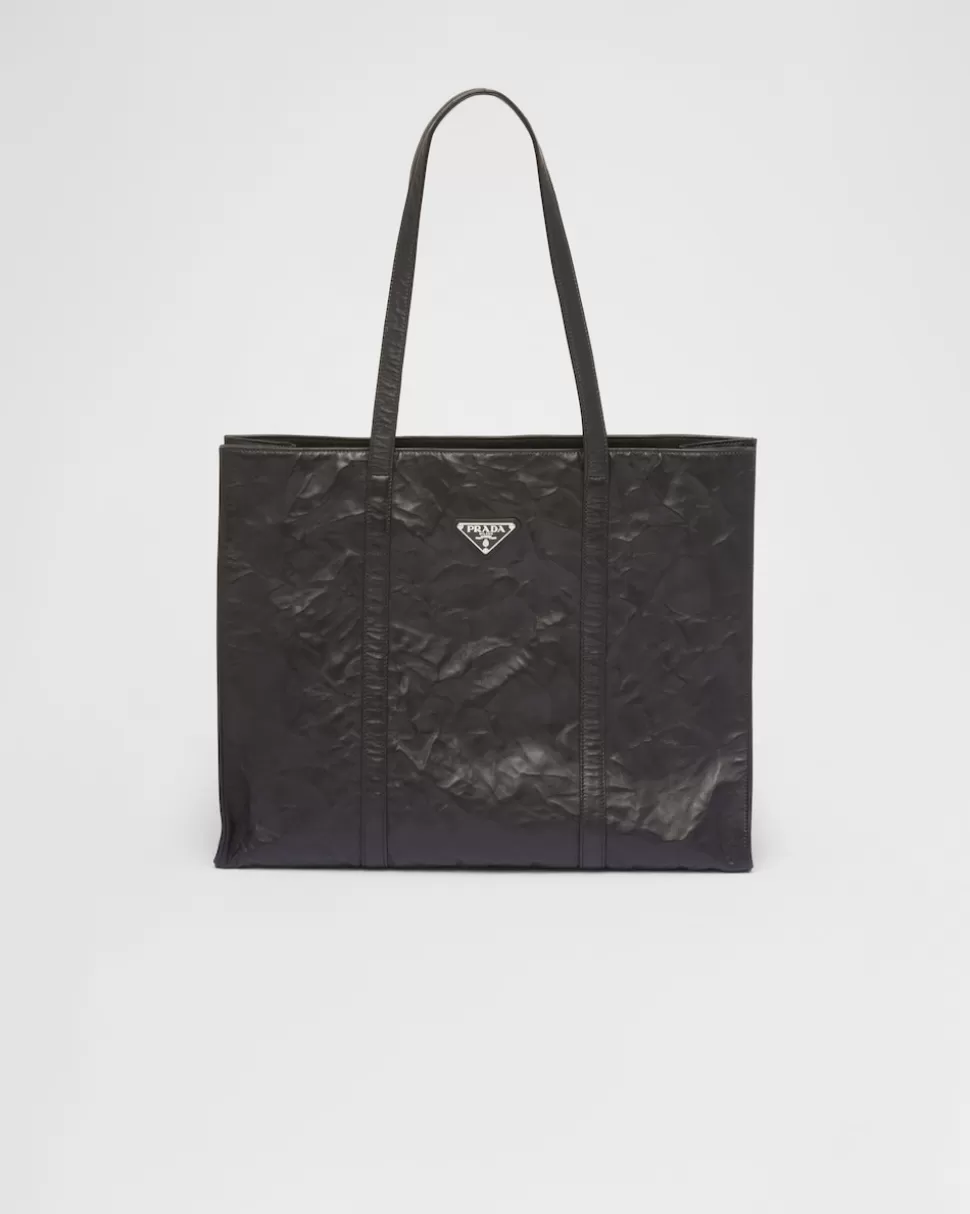 Best Prada Große Tote Bag Aus Gepresstem Nappa-leder Schwarz