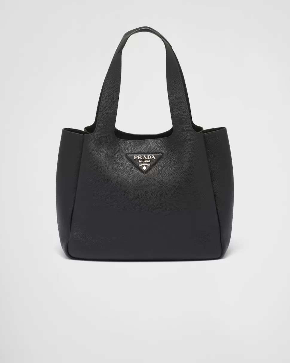 Discount Prada Große Tote-bag Aus Leder Schwarz