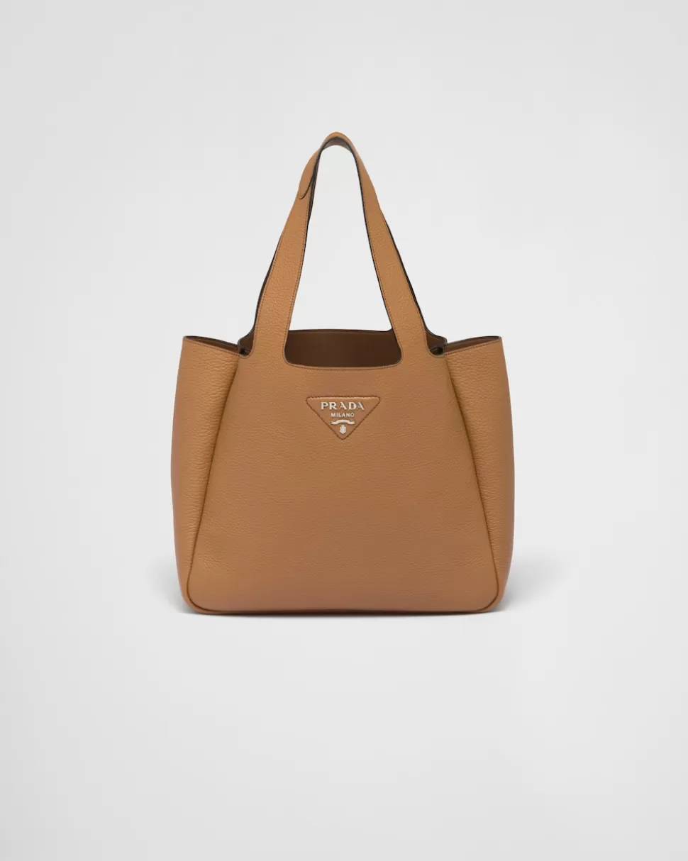 Discount Prada Große Tote-bag Aus Leder Schwarz