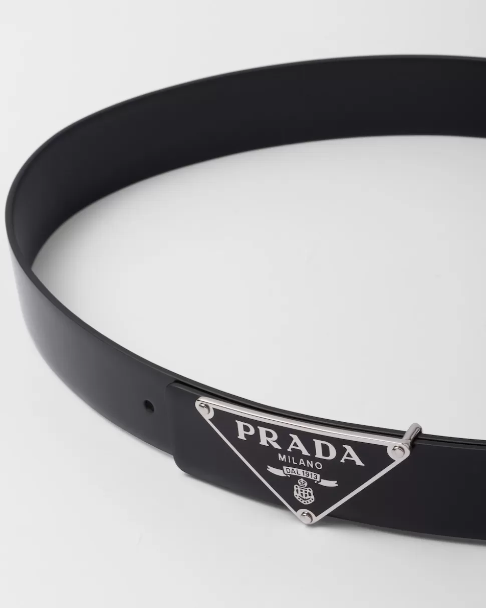 Best Sale Prada Gürtelband Aus Gebürstetem Leder Schwarz