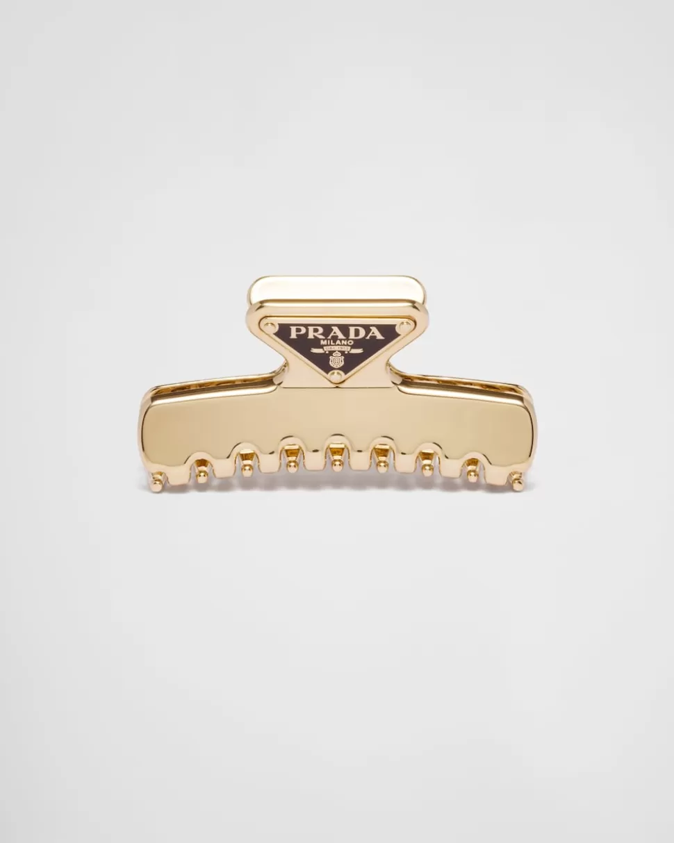 Shop Prada Haarspange Aus Metall Gold