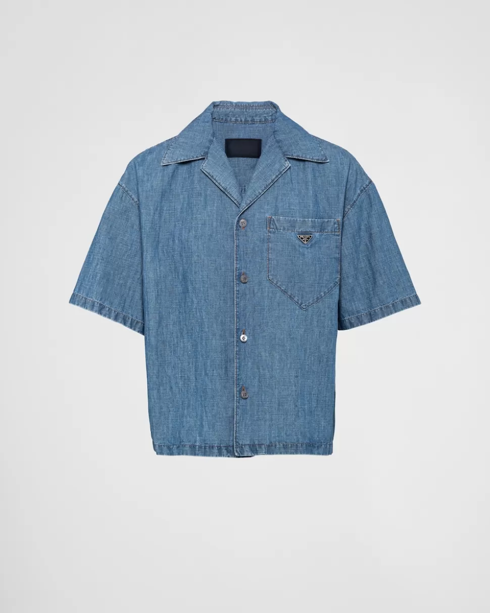 Cheap Prada Hemd Aus Chambray Hellblau