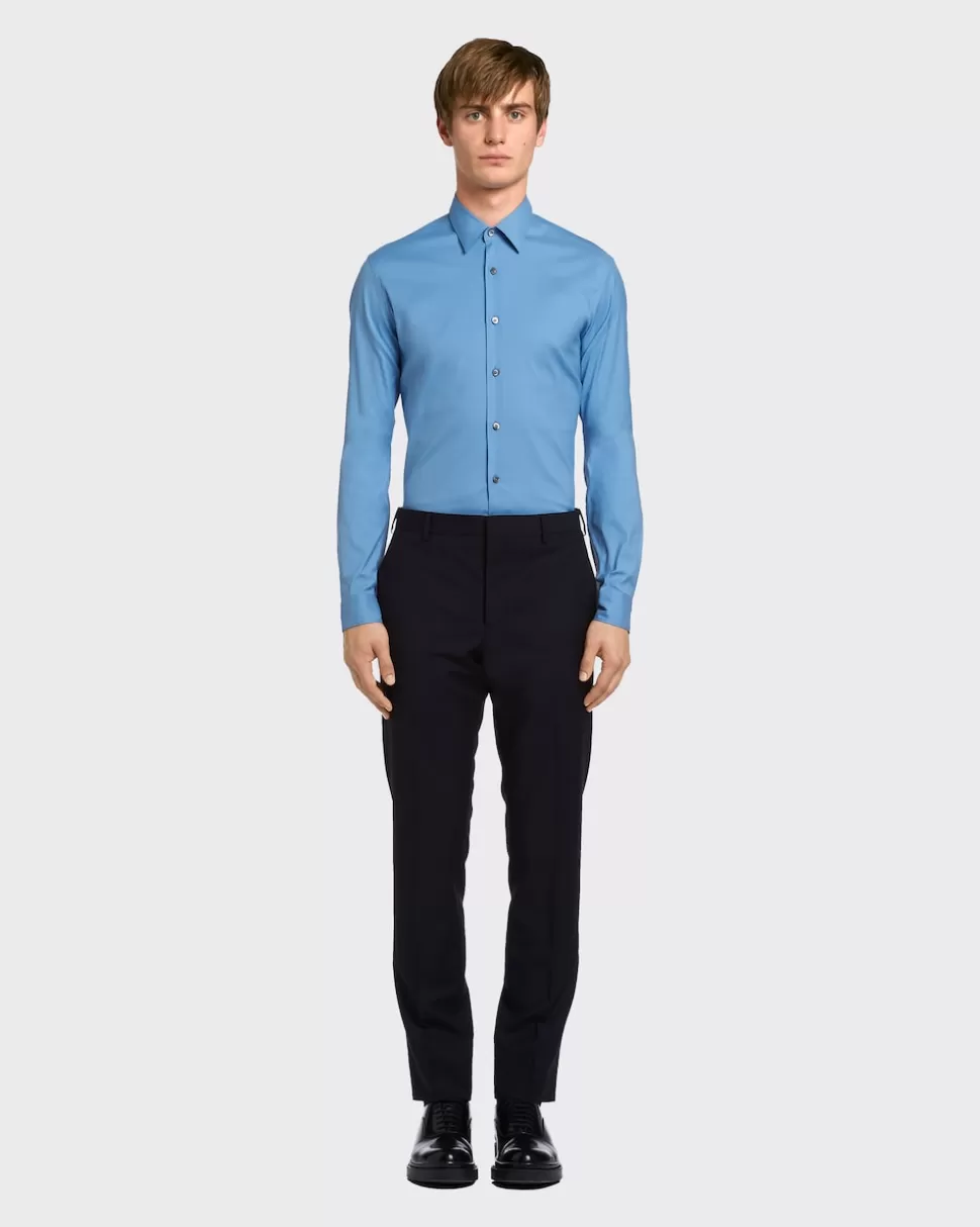 Best Sale Prada Hemd Aus Stretch-popeline Hellblau