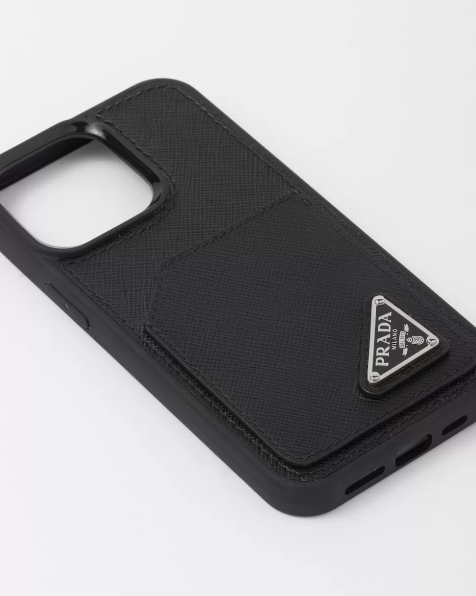 Cheap Prada Iphone-14-pro-hülle Aus Saffiano-leder Schwarz