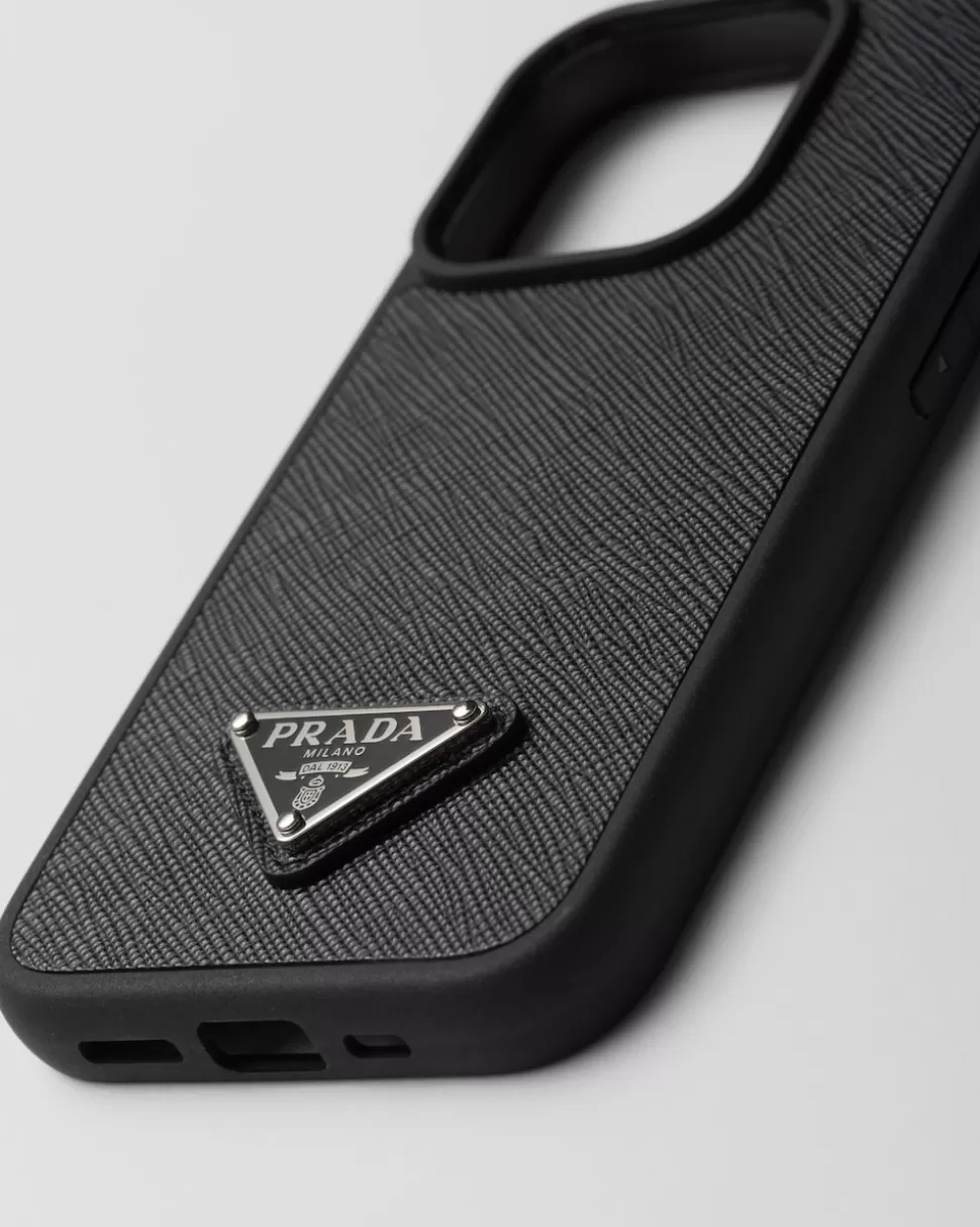 Cheap Prada Iphone-15-pro-hülle Aus Saffiano-leder Schwarz