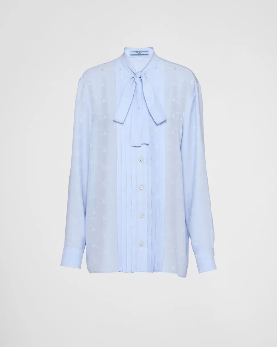 Cheap Prada Jacquard-bluse Aus Crêpe De Chine Hellblau