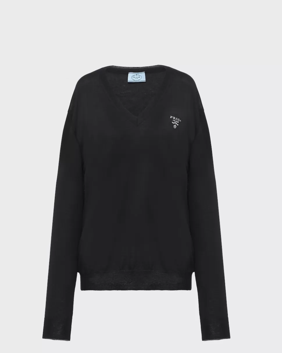 Best Sale Prada Kaschmirpullover Mit V-ausschnitt Schwarz