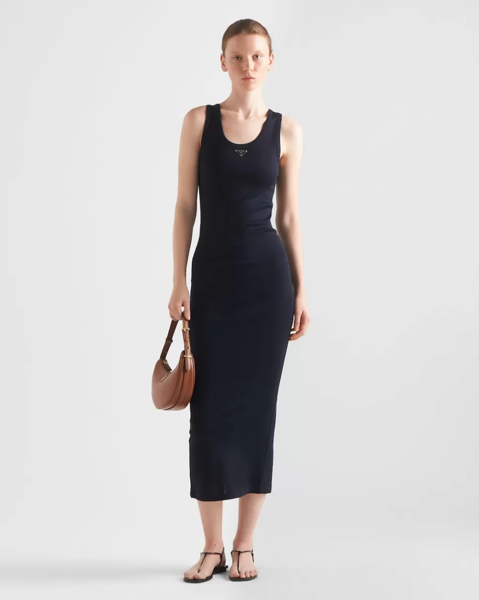 Best Sale Prada Kleid Aus Gerippter Baumwolle Blau