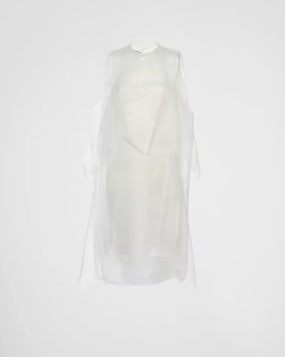 Best Prada Kleid Aus Technischem Voile Weiss