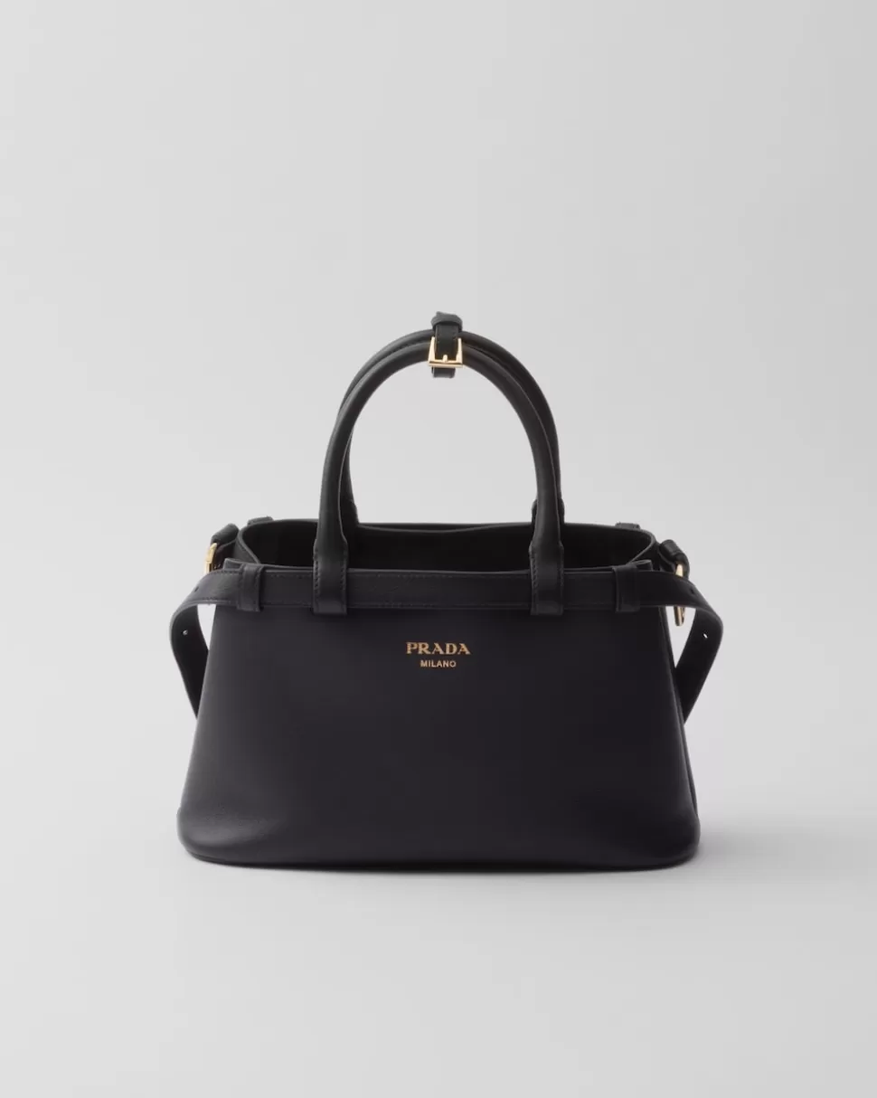 Outlet Prada Kleine Buckle Handtasche Aus Leder Mit Doppeltem Gürtel Schwarz