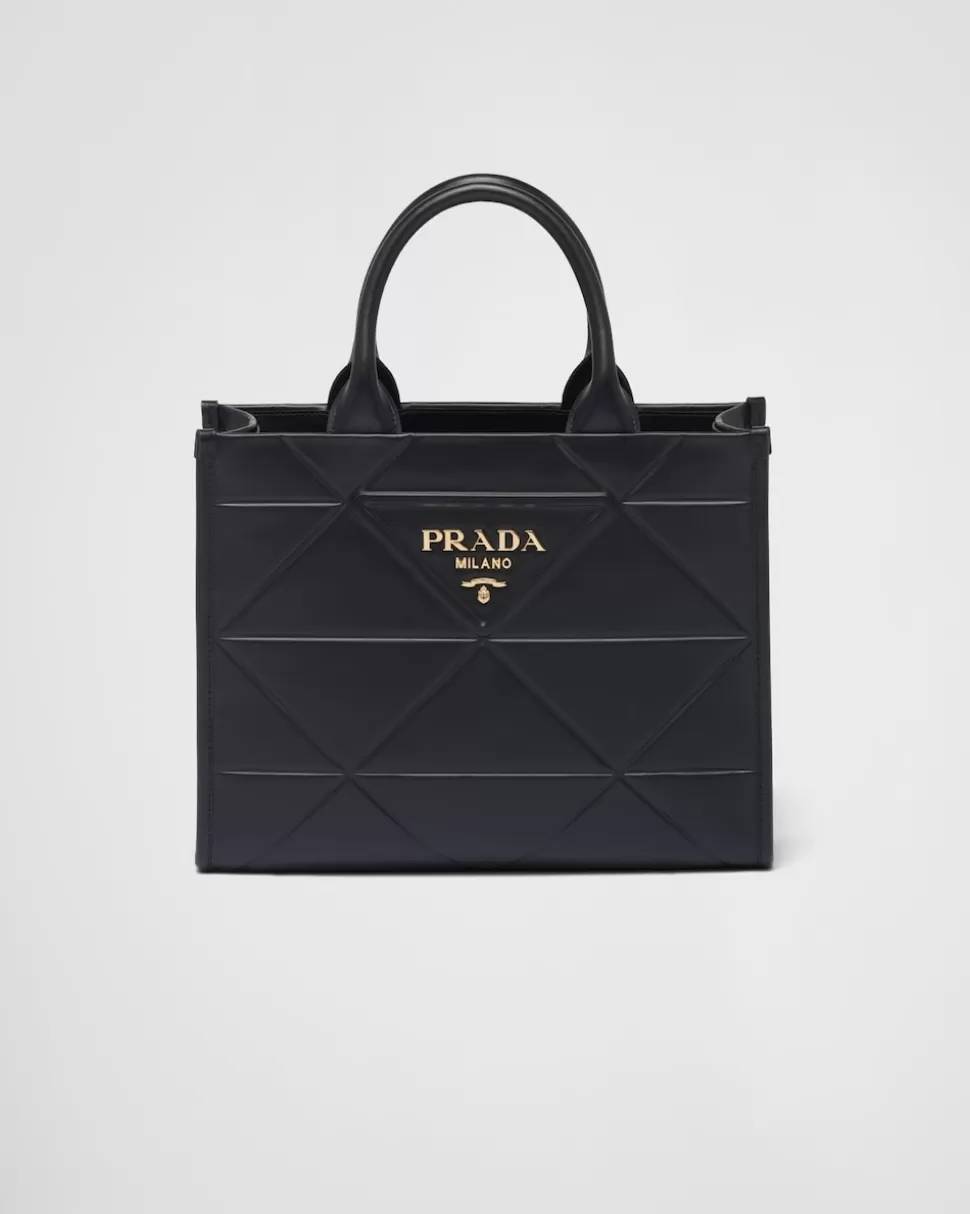 Outlet Prada Kleine Symbole Tasche Aus Leder Mit Ziersteppung Schwarz