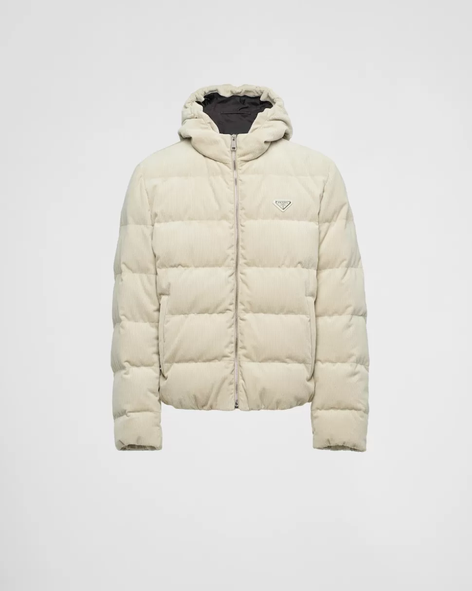 Outlet Prada Kurze Daunenjacke Aus Cord Kalkweiss