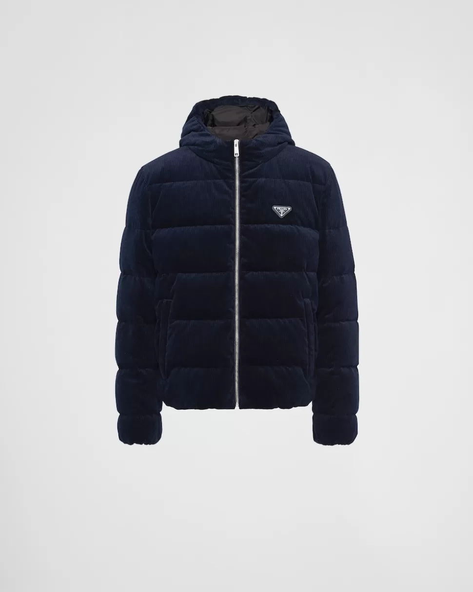 Store Prada Kurze Daunenjacke Aus Cord Kalkweiss