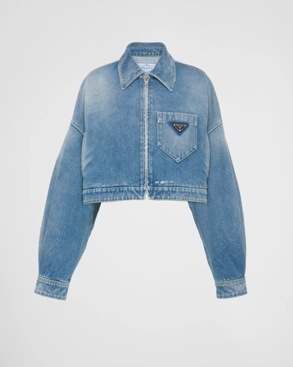 Best Sale Prada Kurze Jacke Aus Bio-denim MITTELBLAU