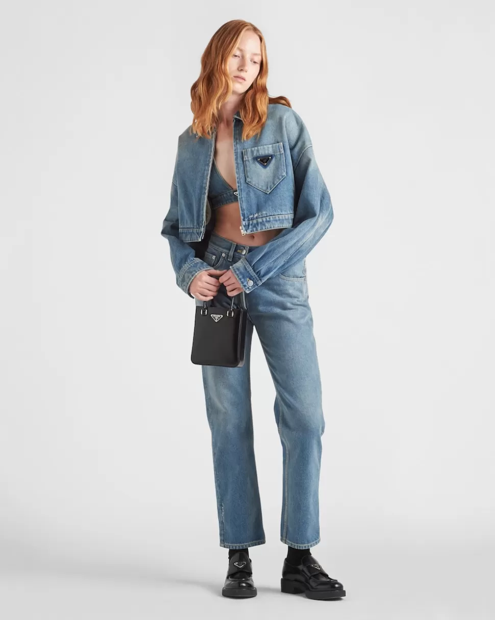 Best Sale Prada Kurze Jacke Aus Bio-denim MITTELBLAU