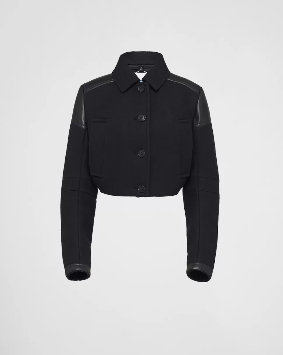 Discount Prada Kurze Jacke Aus Tuch Und Leder Schwarz