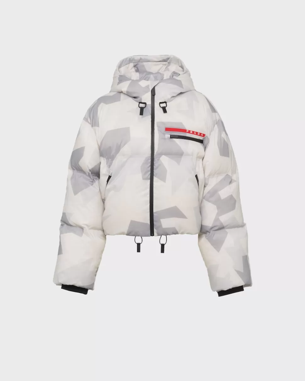 Cheap Prada Kurze Steppjacke Nylon Mit Camouflage-print Marmorgrau