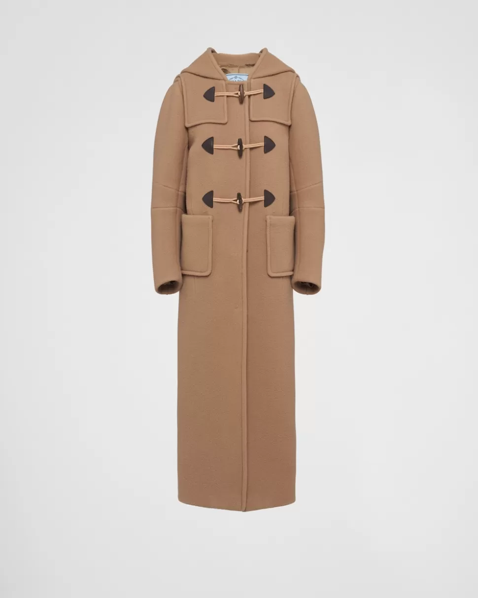 Best Prada Langer Dufflecoat Aus Velours Kamelbraun