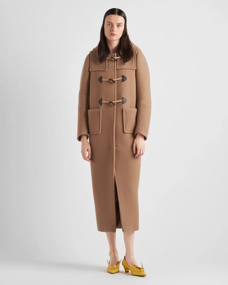 Best Prada Langer Dufflecoat Aus Velours Kamelbraun