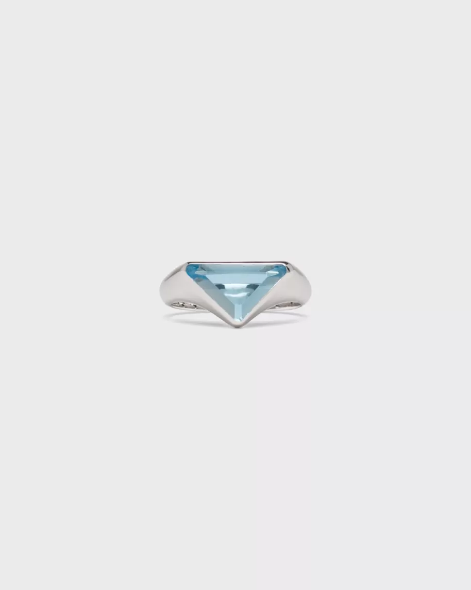 Fashion Prada Logo-ring Mit Schweizer Topas In Blau Silber/Topas