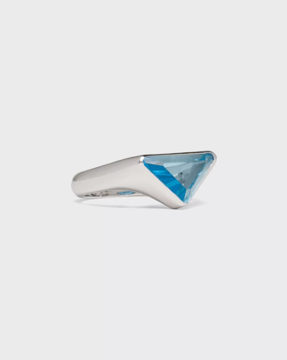 Fashion Prada Logo-ring Mit Schweizer Topas In Blau Silber/Topas