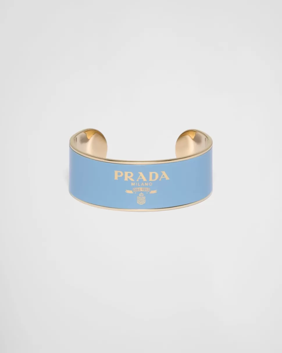 Fashion Prada Manschettenarmband Aus Emailliertem Metall Zartblau/Gold