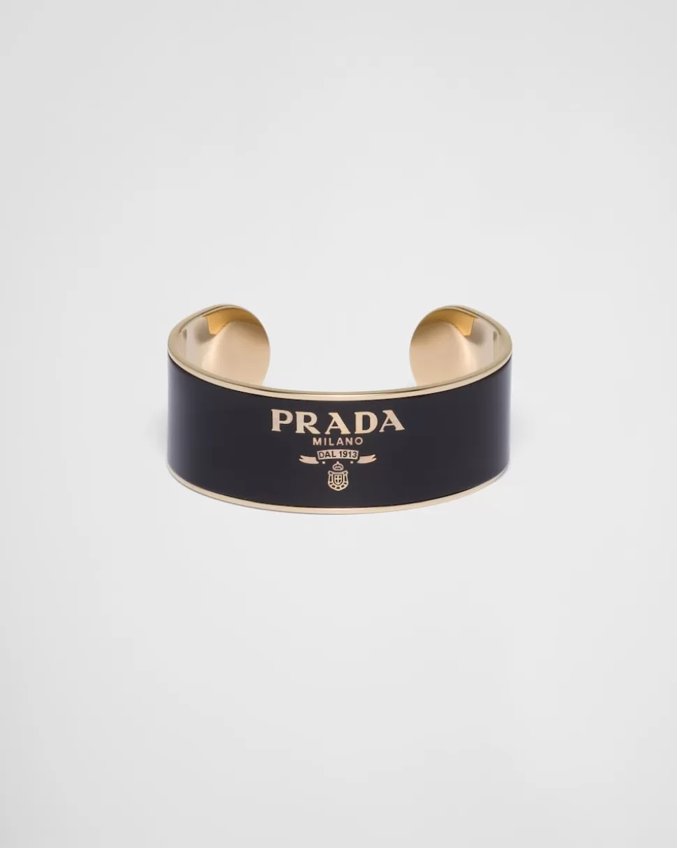 New Prada Manschettenarmband Aus Emailliertem Metall Zartblau/Gold