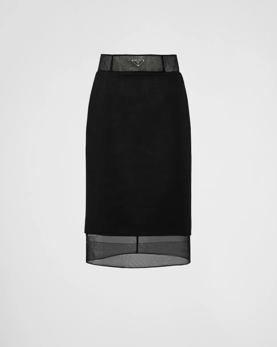 Best Sale Prada Midirock Aus Wolle Und Crinoline Schwarz