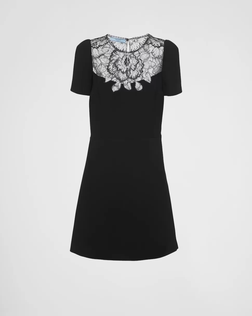 Sale Prada Minikleid Aus Cady Und Spitze Schwarz