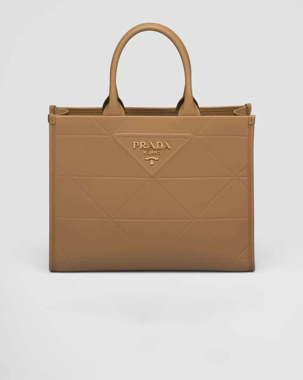 Discount Prada Mittelgroße Symbole Tasche Aus Leder Mit Ziersteppung Schwarz