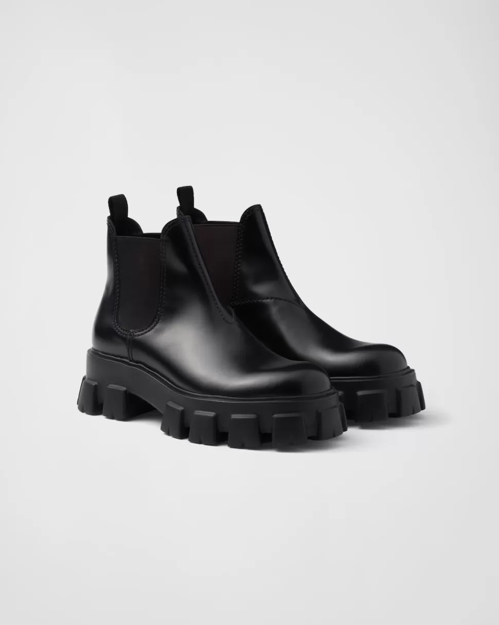 Cheap Prada Monolith Chelsea Boots Aus Gebürstetem Leder Schwarz