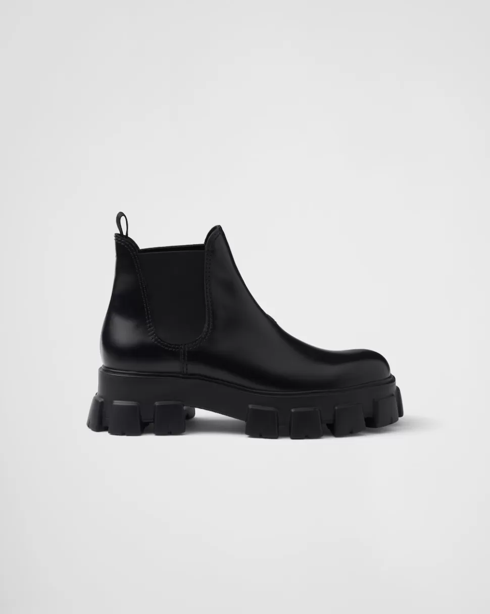 Cheap Prada Monolith Chelsea Boots Aus Gebürstetem Leder Schwarz