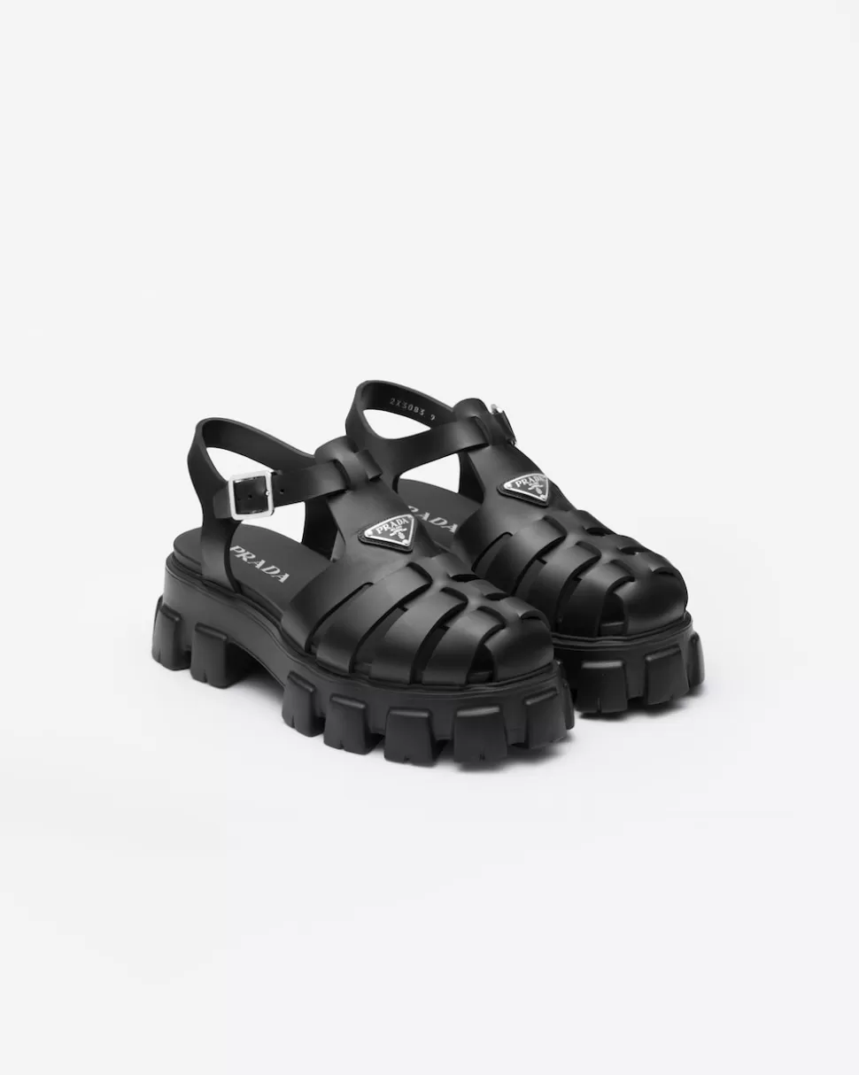 Fashion Prada Monolith Sandalen Aus Gummi Schwarz