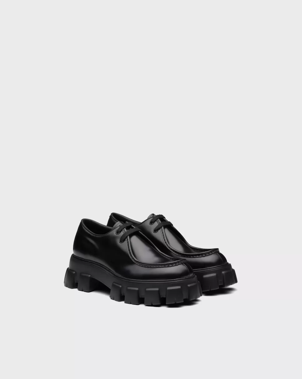 Clearance Prada Monolith Schnürschuhe Aus Gebürstetem Leder Schwarz