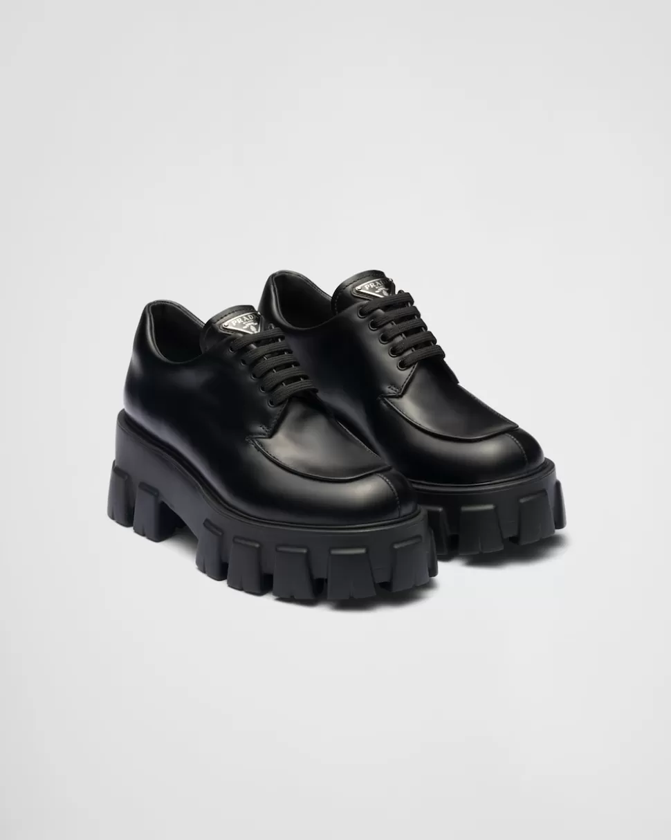 Cheap Prada Monolith Schnürschuhe Aus Gebürstetem Leder Schwarz