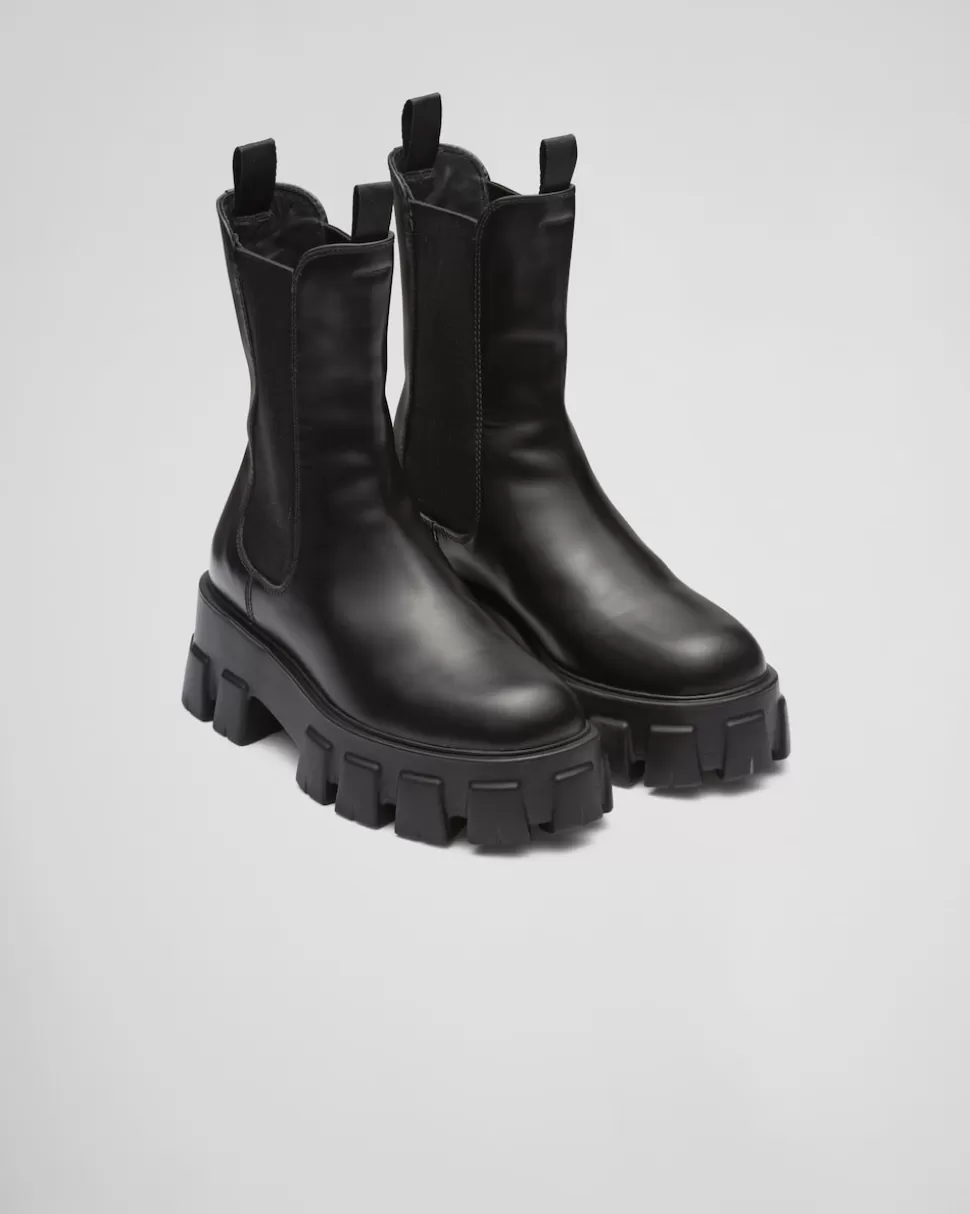 Discount Prada Monolith Stiefeletten Aus Gebürstetem Leder Schwarz