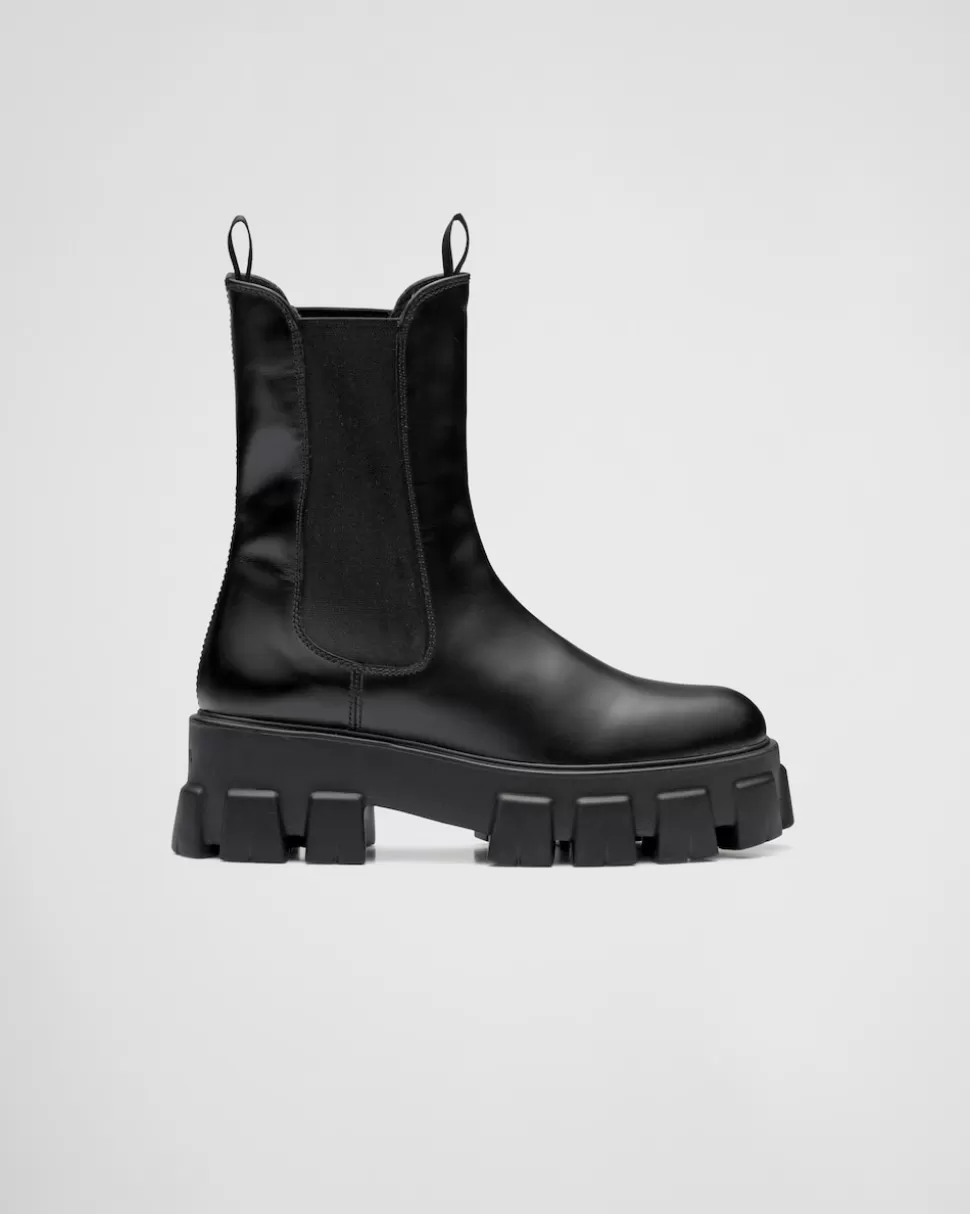 Discount Prada Monolith Stiefeletten Aus Gebürstetem Leder Schwarz