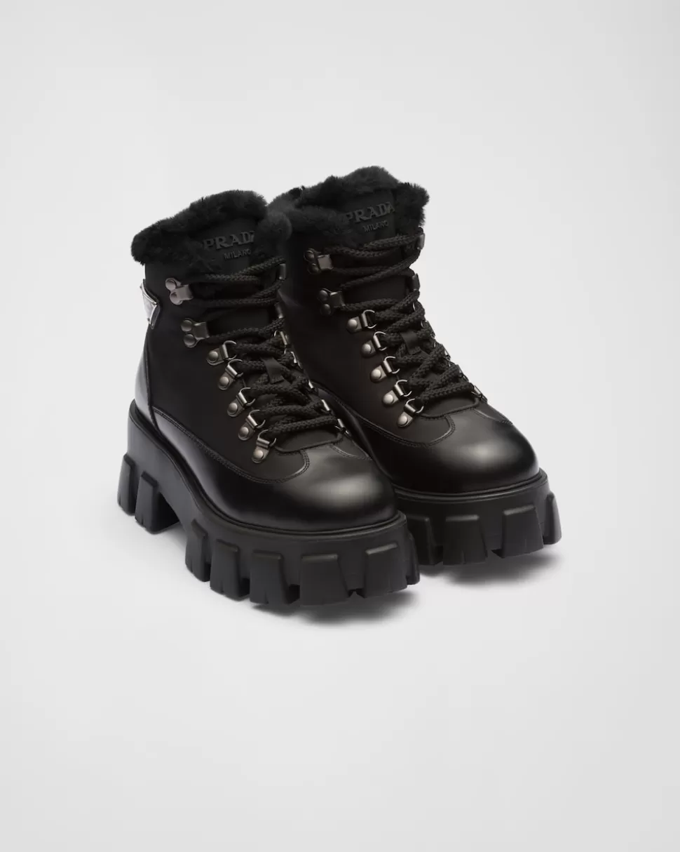 Best Prada Monolith Stiefeletten Aus Leder Und Re-nylon Schwarz