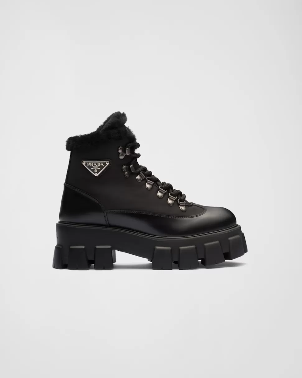 Best Prada Monolith Stiefeletten Aus Leder Und Re-nylon Schwarz