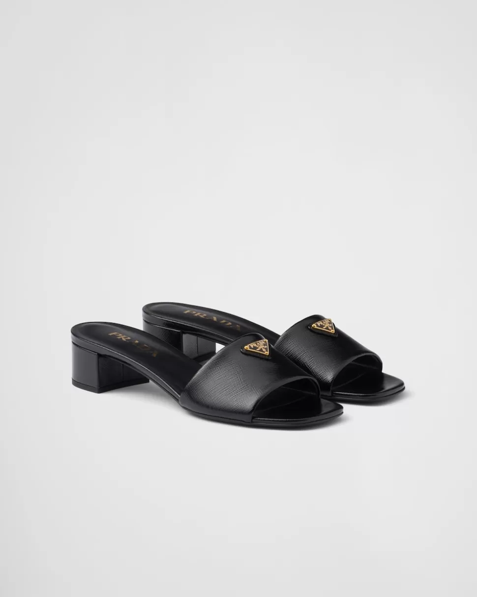 Discount Prada  Sandalen Aus Saffiano-lackleder Schwarz