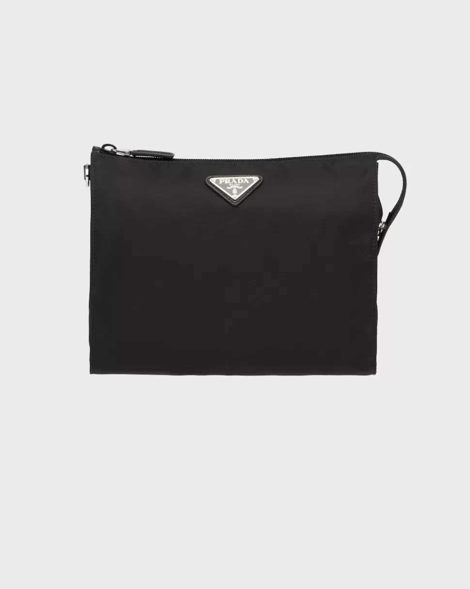 Cheap Prada Necessaire Aus Re-nylon Und Saffiano-leder Schwarz