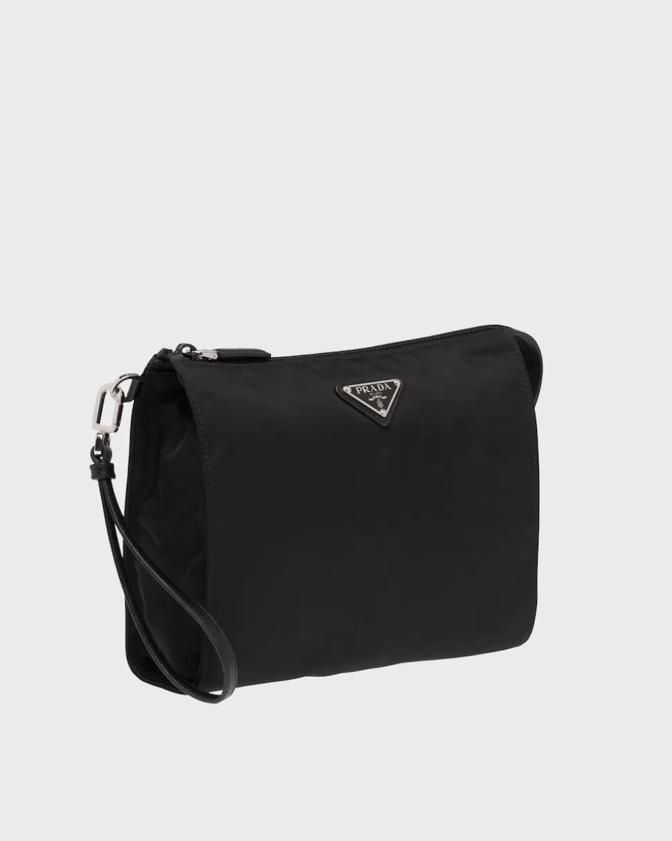 Cheap Prada Necessaire Aus Re-nylon Und Saffiano-leder Schwarz