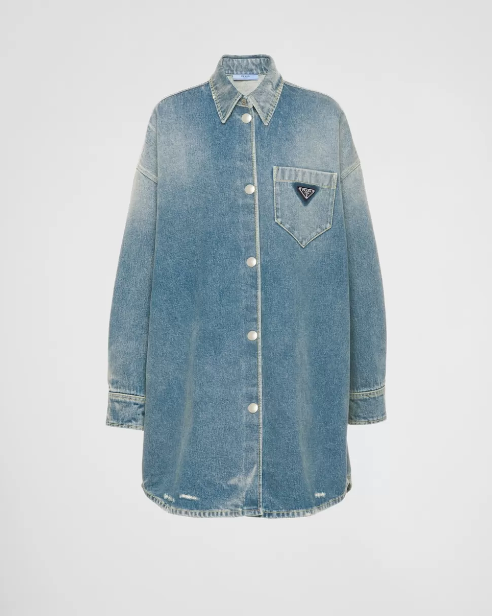 Best Prada Oversize-hemd Aus Bio-denim MITTELBLAU