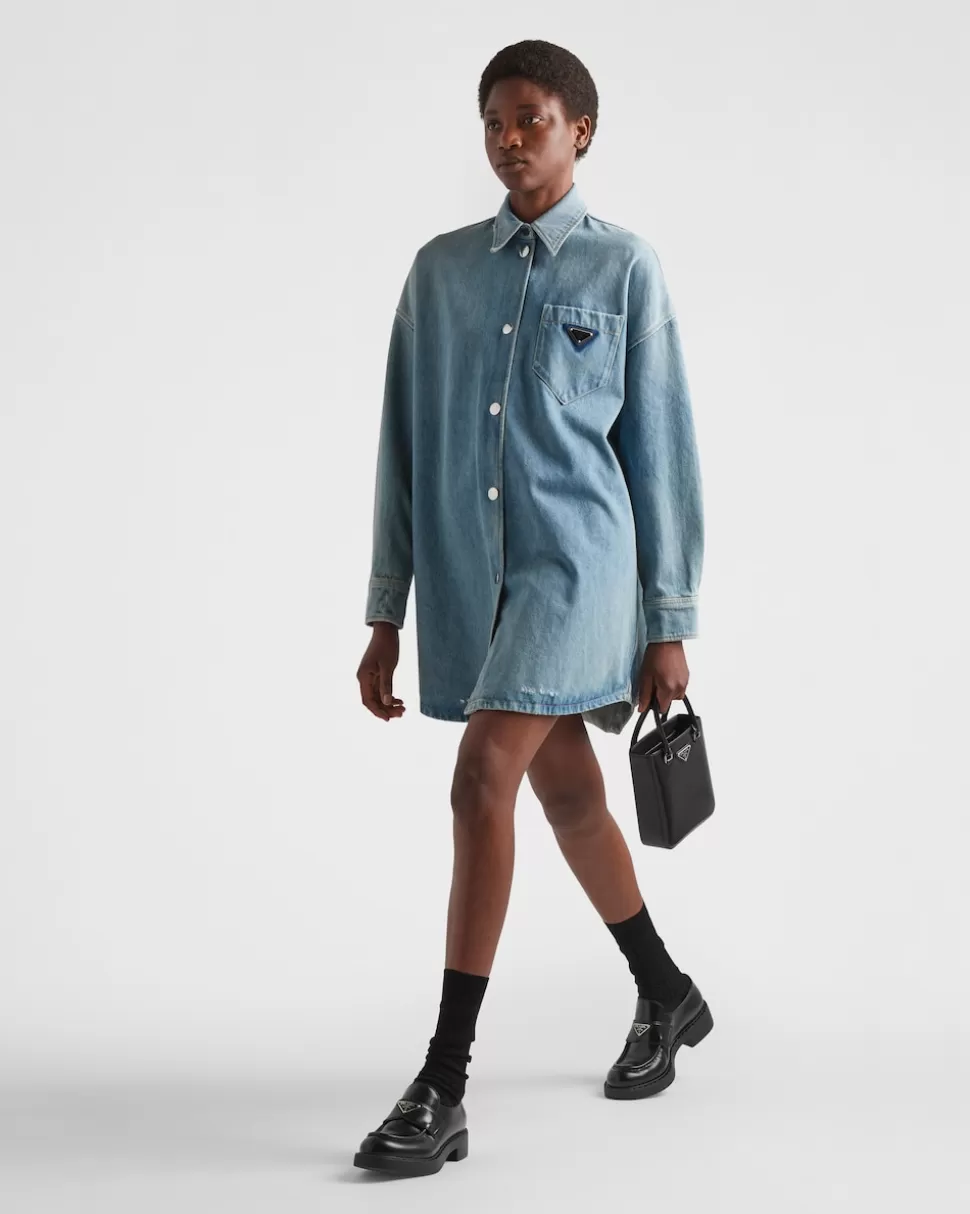 Best Prada Oversize-hemd Aus Bio-denim MITTELBLAU