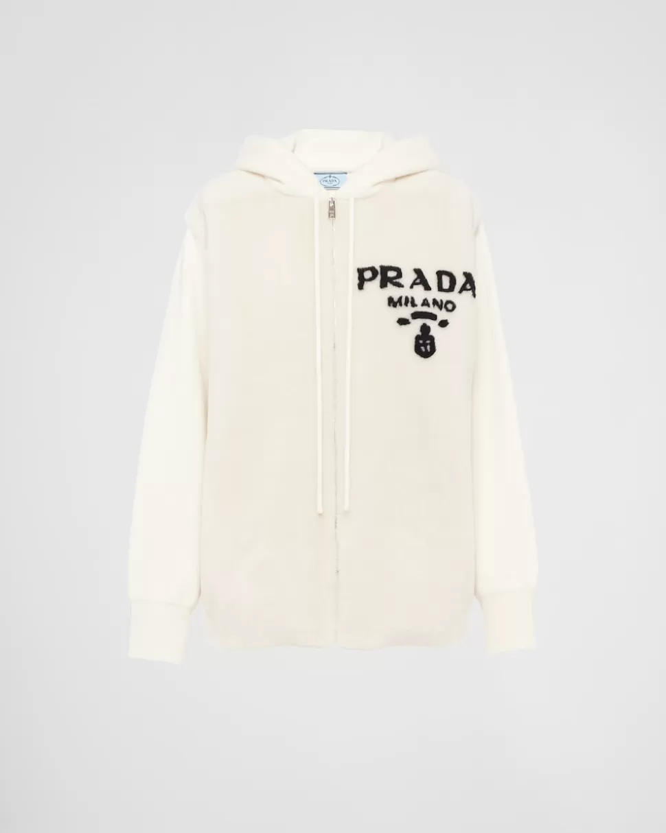 Fashion Prada Oversize-sweatshirt Aus Kaschmir Und Lammfell Kalkweiss