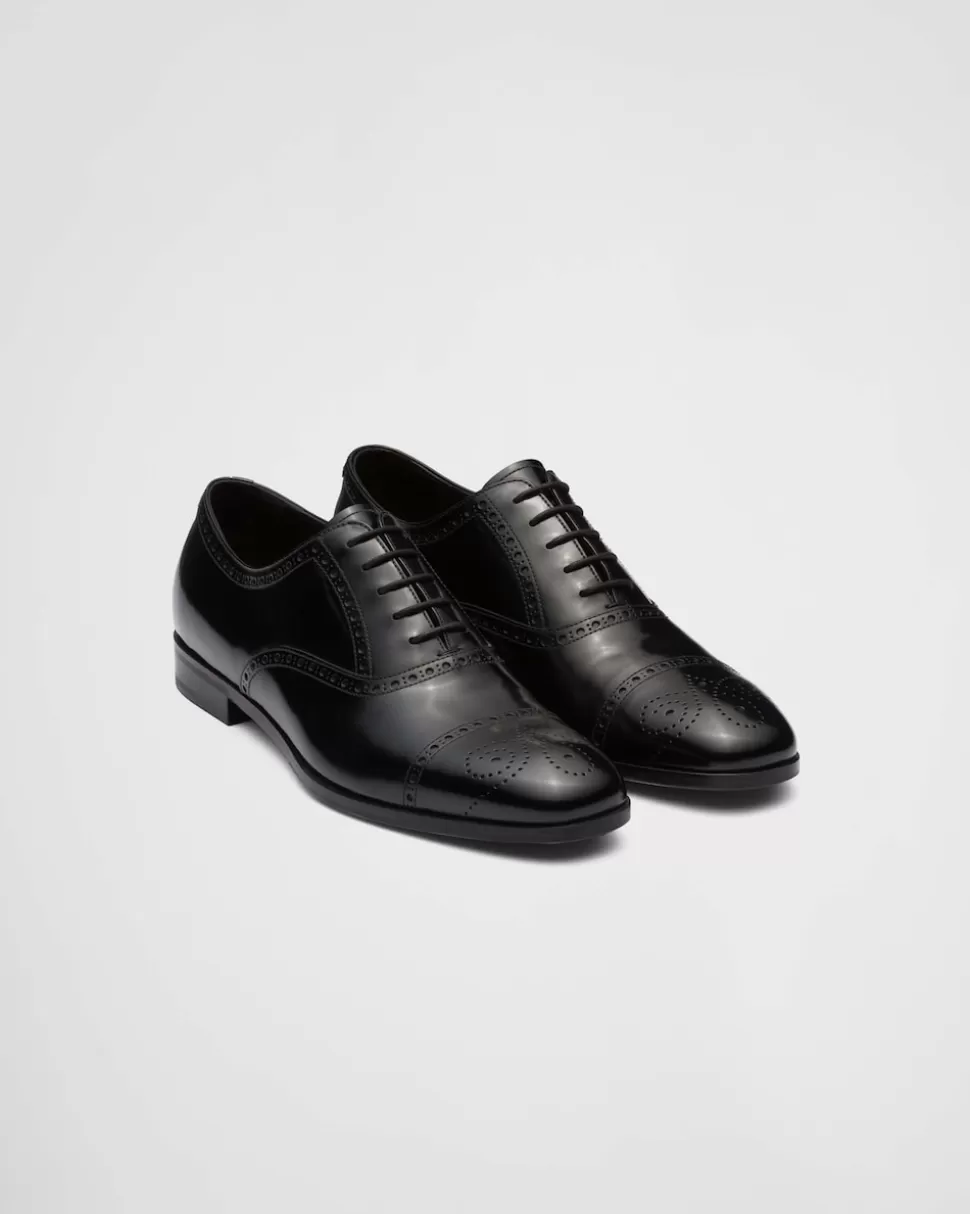 Discount Prada Oxford Schnürschuhe Aus Gebürstetem Leder Schwarz