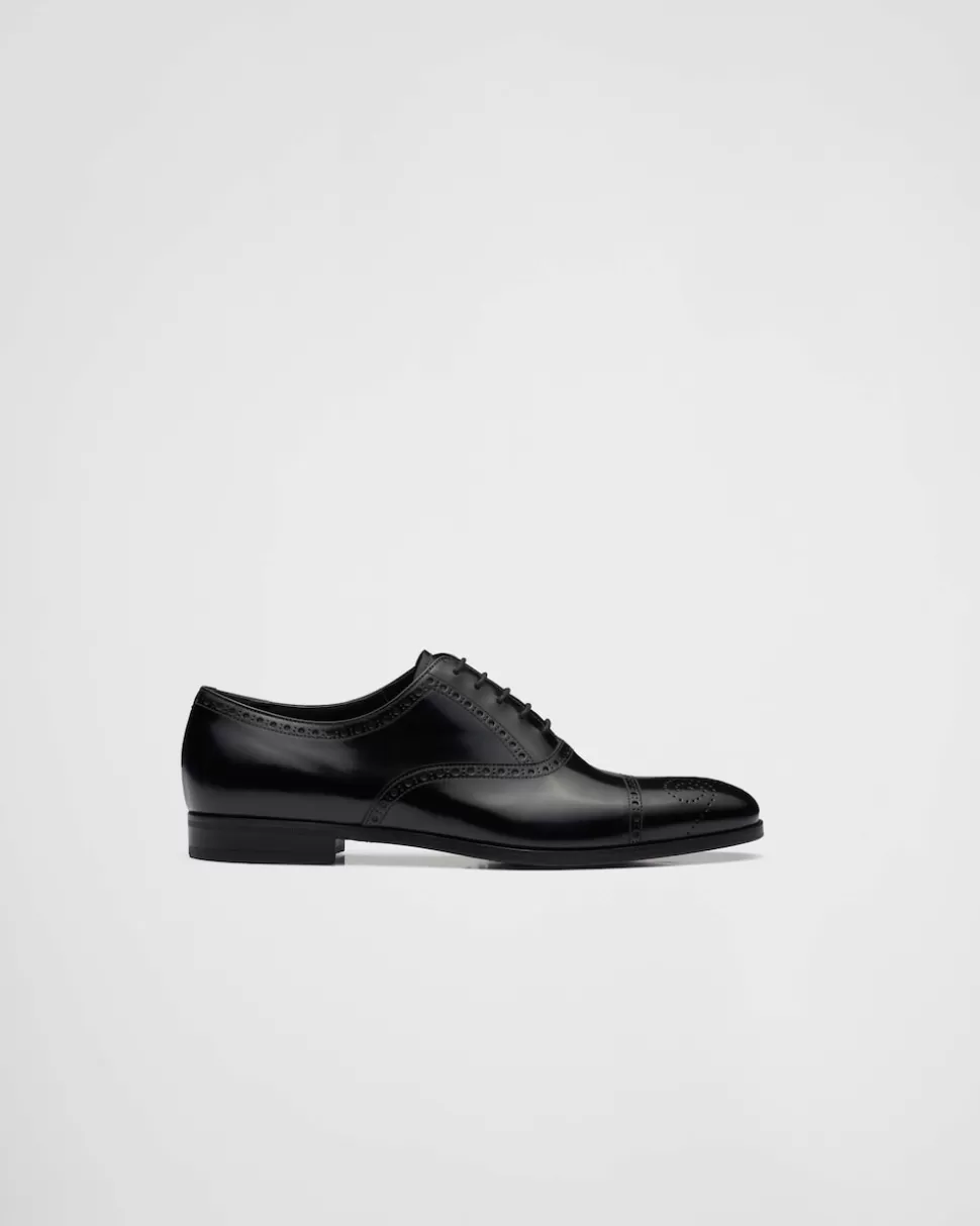 Discount Prada Oxford Schnürschuhe Aus Gebürstetem Leder Schwarz