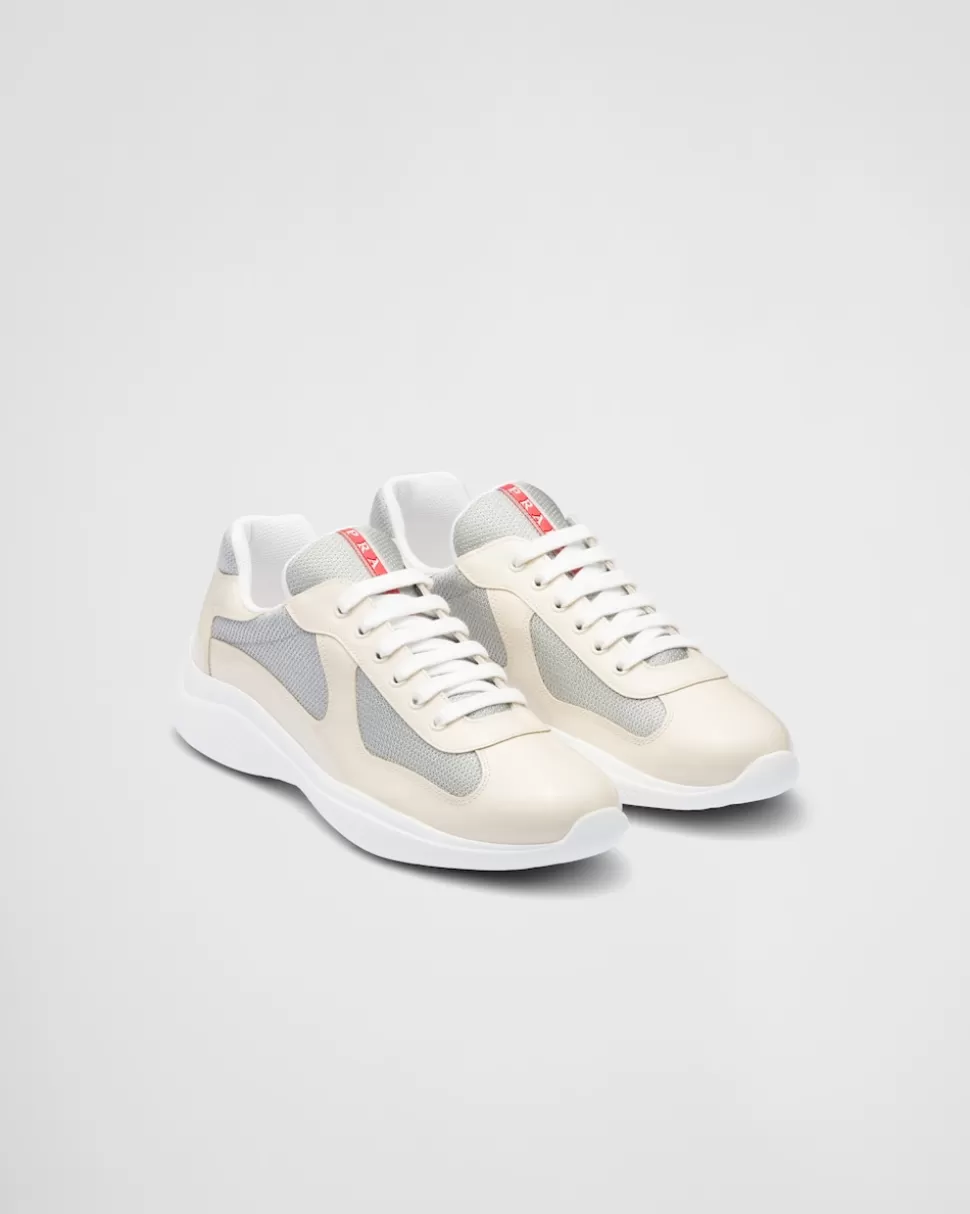 Online Prada America’s Cup Sneaker Aus Lackleder Und Bike-gewebe Elfenbein/Silber