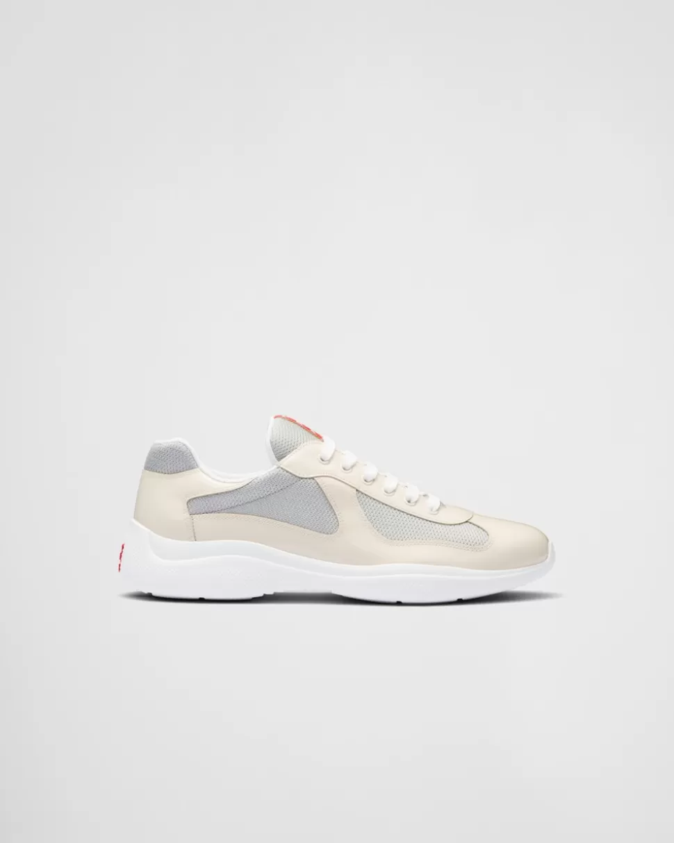 Online Prada America’s Cup Sneaker Aus Lackleder Und Bike-gewebe Elfenbein/Silber